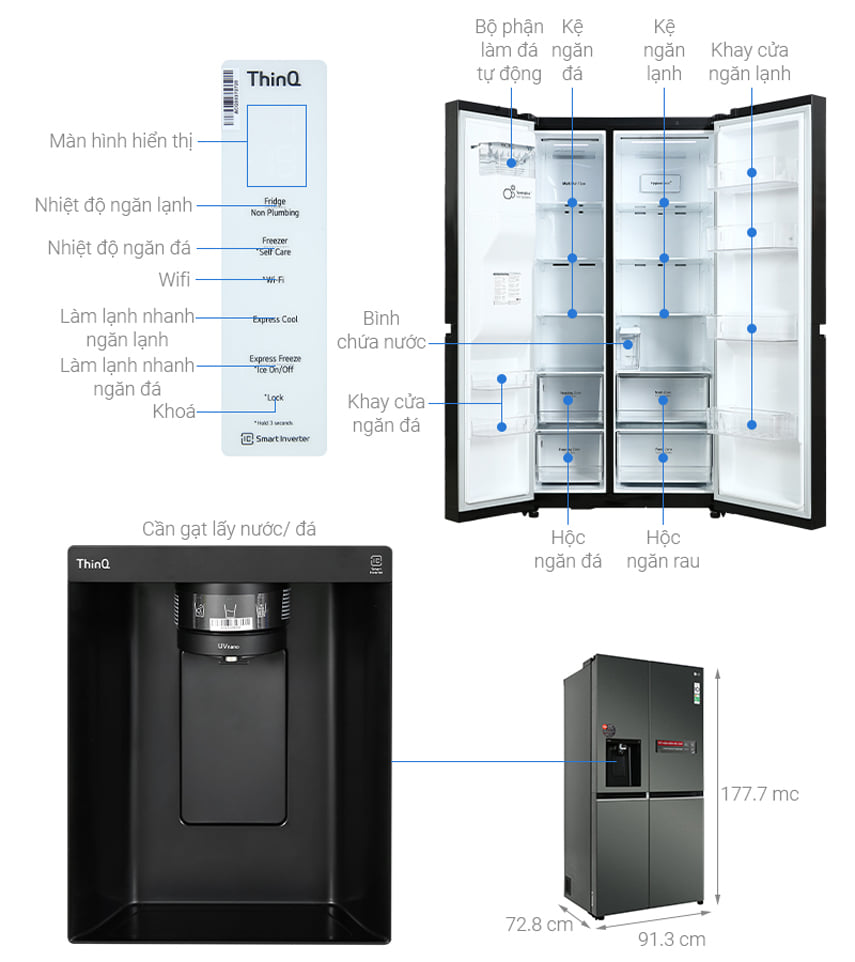 Đánh giá] Tính năng nổi bật của Tủ lạnh Mua Tủ Lạnh LG Inverter 601 Lít  GR-X247MC Giá Tốt trên Nguyễn Kim